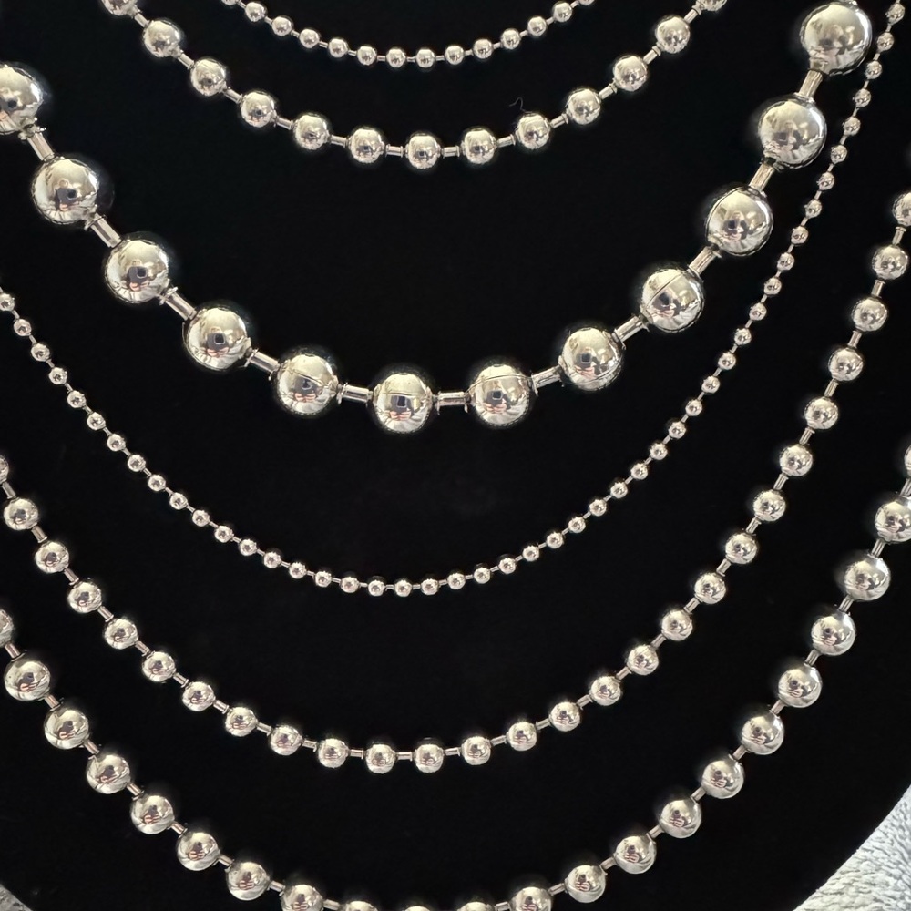 Milor 6 Strand Stainless Steel Silver Beaded Necklace - Picture 2 of 5